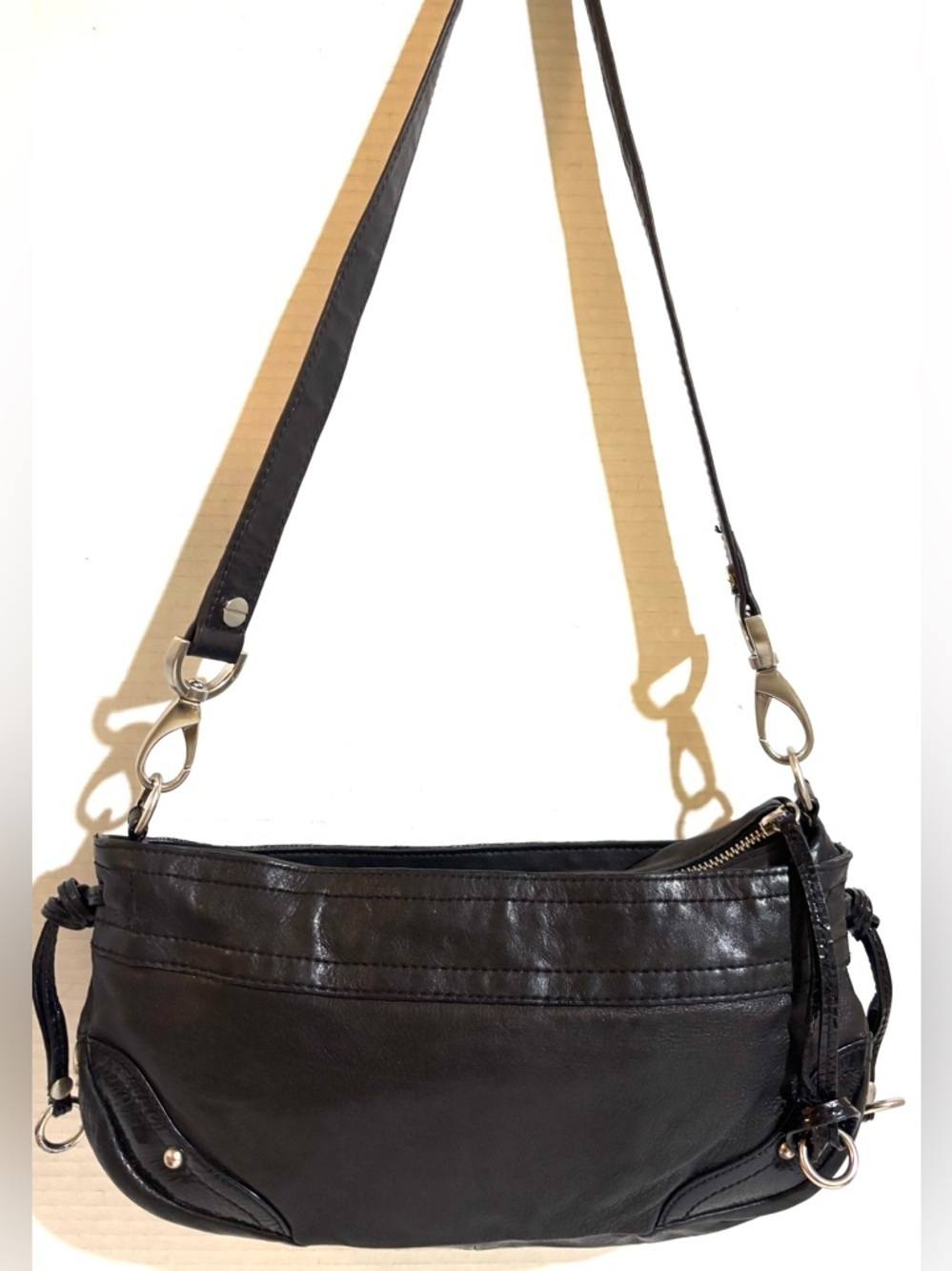 Classic Black Leather Shoulder Bag -